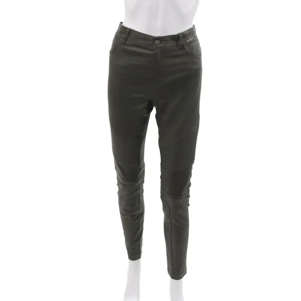 Vince Women Ankle Leather Biker Button Pants Brown Size 8